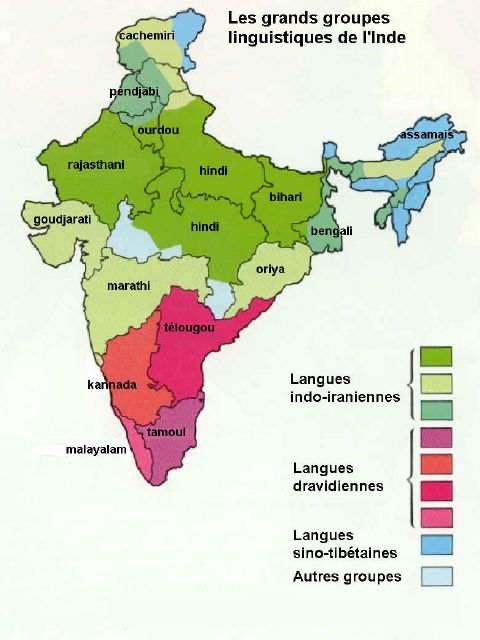 Map of languages ​​in India