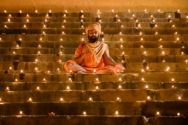 Varanasi, Priest mediatating, Spiritual trip to India